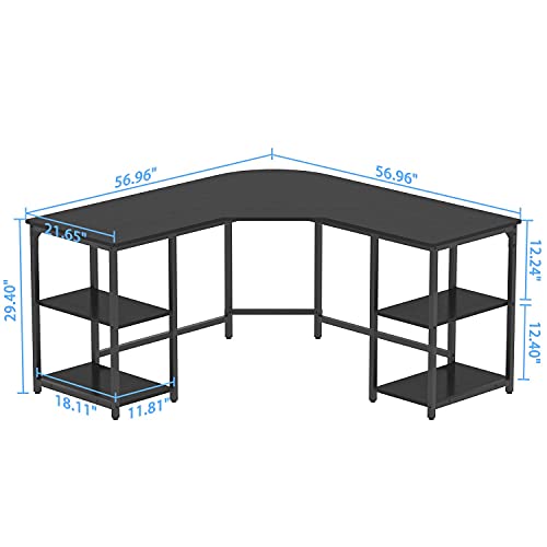 Earthsign LShaped Home Office Desk with Four Shelves Storage, Spacious