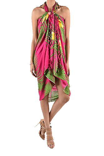 Women's Casual Summer Floral Printed Beach Swimsuit Sarong With Bamboo Tie