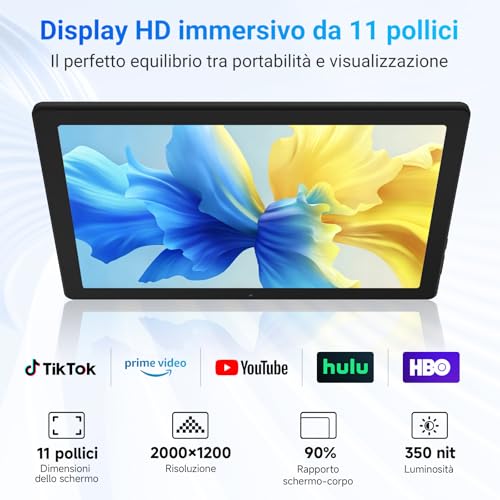 Gleeso Tablet 11,5 Pollici｜Android Tablet con Octa-Core, 30GB RAM 1TB TF, 2000*1920 2K Android Tablet con Sblocco Facciale, Widevine L1, Bluetooth 5.4 / WiFi 5G, 13MP Fotocamera, Tablet PC OTG - Nero