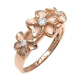 Three Plumeria CZ Ring with 14K Rose Gold Finish over Sterling Silver