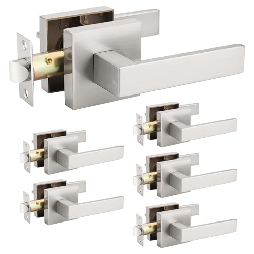 Probrico 6 Pack Satin Nickel Square Door Lever Door Lock Handle Lockset Keyless Doorknobs Passage Knobs Lockset Interior Hallway Passage Closet at Amazon
