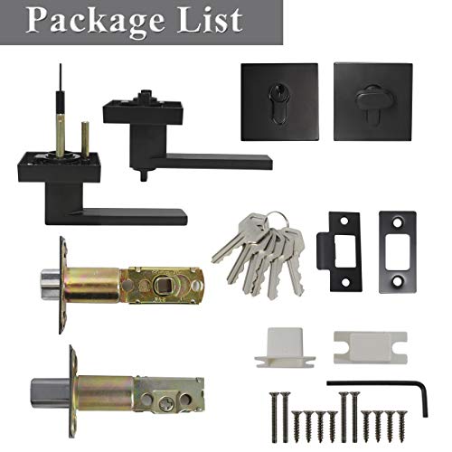 Probrico Flat Black Entry Levers Lock Sets and Single Cylinder Deadbolts Keyed Alike Combination