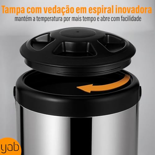 Garrafa Térmica Botijão Inox 8 Litros YAB Com Torneira Café Chá