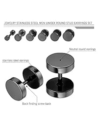 Aroncent 12PCS 6 Pairs 4-14mm Stainless Steel Black Tapers Cheater Faux Fake Ear Plugs Gauges Stud Earrings Set