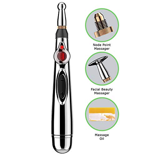 Electronic Acupuncture Pen with 3 Massage Heads, Massage Gel Function Meridian Energy Pain Therapy Relief, Beauty Treatment, Latorice