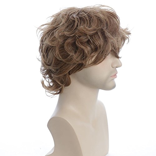 Karlery 7 Inches New Handsome Short Curly Men Fluffy Brown Cosplay Wig with Bangs Halloween Party Cosplay Hair Wig