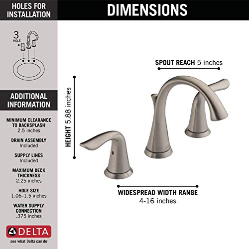 Delta Faucet Lahara Widespread Bathroom Faucet Brushed Nickel, Bathroom
