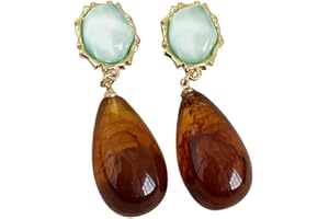 DTJA Vintage Amber Teardrop Dangle Earrings for Women Girls Hypoallergenic Lightweight Big Waterdrop Resin Statement Drop Dangling Stud Earrings Antique Holiday Birthday Theme Party Jewelry Gifts