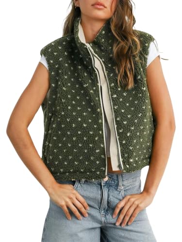 Fisoew Womens Casual Sleeveless Sherpa Vest Polka Dots Fuzzy Fleece Jacket at Amazon