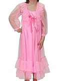 Laura Dare Big Girls Frilly Peignoir Nightgown and Robe Set w Scrunchie, 7-14
