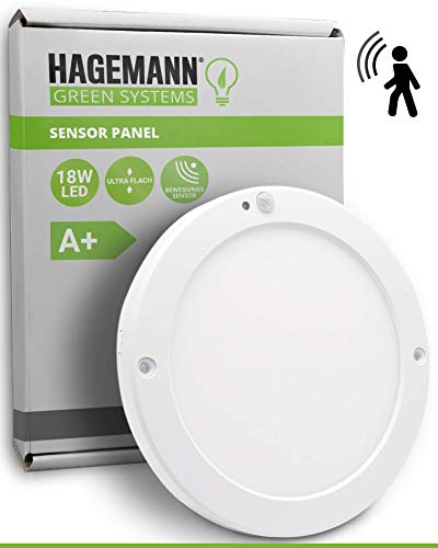 HAGEMANN LED Deckenleuchte mit Bewegungsmelder innen 18 Watt rund 1500lm IP20 – 22cm Durchmesser – 230V LED Lampe mit…