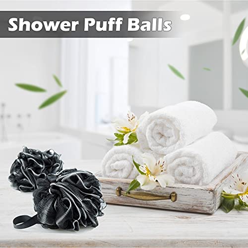 Zikebtuy Pack of 2 Bath Shower Loofah Sponge, Shower Puff, Bath Pouf Ball, Rich Foam Bamboo Charcoal Loofah, Black & White Mixed Color