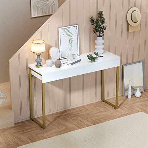 GreenForest Vanity Desk with 2 Drawers Glossy White 39 inch Modern Home