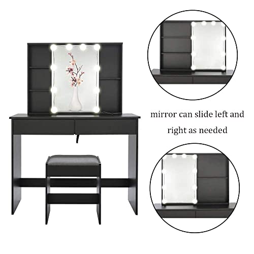 usikey Vanity Desk for Valentine's Day with Sliding Mirror &10 LED