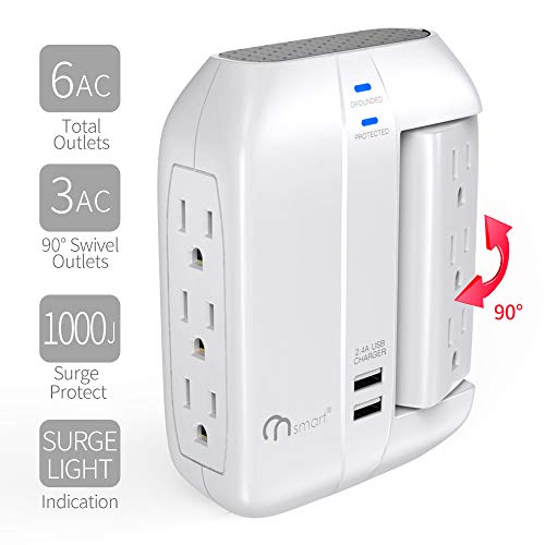 ONSMART Wall Tap Swivel Surge Protector 6-Outlet Power Strip 2 USB Charger, Portable Wall-Mount Socket, Smart Charging for Home, The Office, Travel