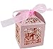 Derker 50 Pcs Romantic Hollow Out Love Birds Laser Cut Square Wedding Favor Candy Boxes Bridal Shower Party Favor Gift Boxes - Ribbon Included (Pink)