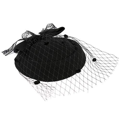 BCDshop_hairband clearance Girls Women Fashion Fascinators Tea Party Headpiece Headwear Mesh Net Beret Hat Tiara on a Hair Clip (Black)