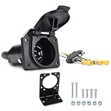 MICTUNING 4-Way Flat to 7-Way Round RV Blade Trailer Adapter Plug with Mounting Bracket