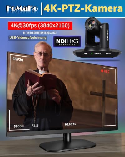 FoMaKo 4K PTZ NDI HX3 Camera 30x Optical Zoom, AI Auto Tracking, 3G-SDI HDMI LAN PoE USB3.0 Live Steaming Camera 【4K 30x NDI HX3 SDI KI Tracking, K30NS】