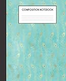 Composition Notebook: Turquoise And Faux Gold Peacock Bird Pattern College Ruled Notebook Lined School Journal
