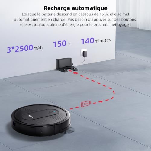 3 en 1 Robot Aspirateur Laveur Corps Ultra-Mince H83mm/4000Pa/140min