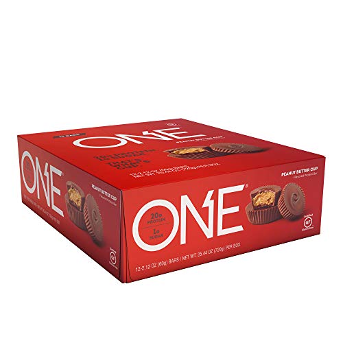 ONE Protein Bars, Peanut Butter Cup, Gluten Free Protein Bars with 20g Protein and only 1g Sugar, Guilt-Free Snacking for High Protein Diets, 2.12 oz (12 Pack)