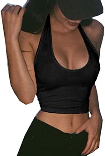 Fairviewer Womens Sleeveless Halter Sporty Athletic Vest Crop Tank Top (L, Black)