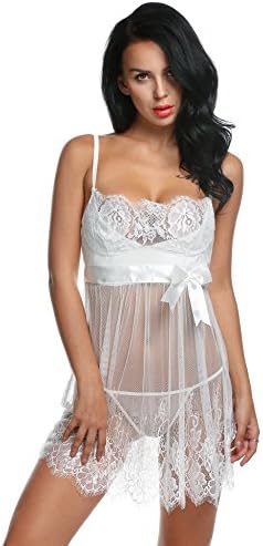 KISSGALS Women Sexy Lingerie Splicing Bow Strap Dress Lace Babydoll （XXL）