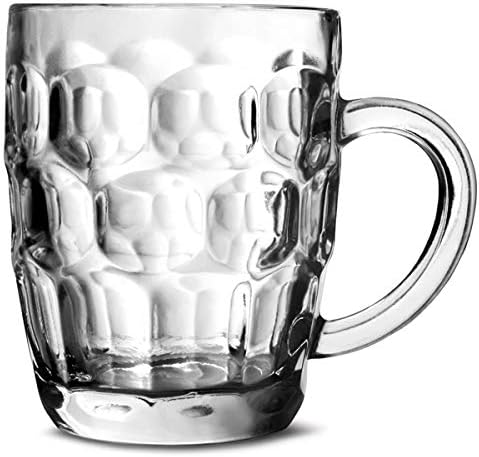 Drinkstuff Great British Half Pint Dimple Mug 10oz / 285ml, Set of 4 Dimpled Glass Mugs with Handle - Image 3