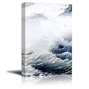 Canvas Wall Art - Abstract Oil Painting Style Seascape with Big Waves - Giclee Print Gallery Wrap Modern Home Art Ready to Hang - 12x18 inches