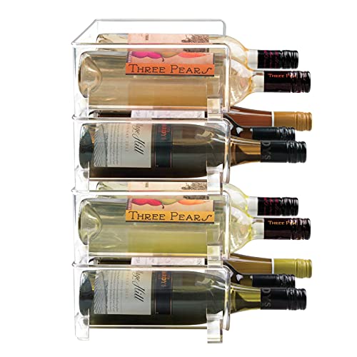 mDesign Stackable Plastic 3 Bottle Refrigerator Wine Rack Kitchen