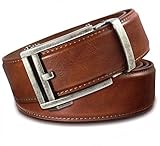 Men's Leather Ratchet Click Belt - Hemingway Antique Silver Buckle w/Saddle Tan Leather Belt (Trim to Fit: Up to 43'' Waist)