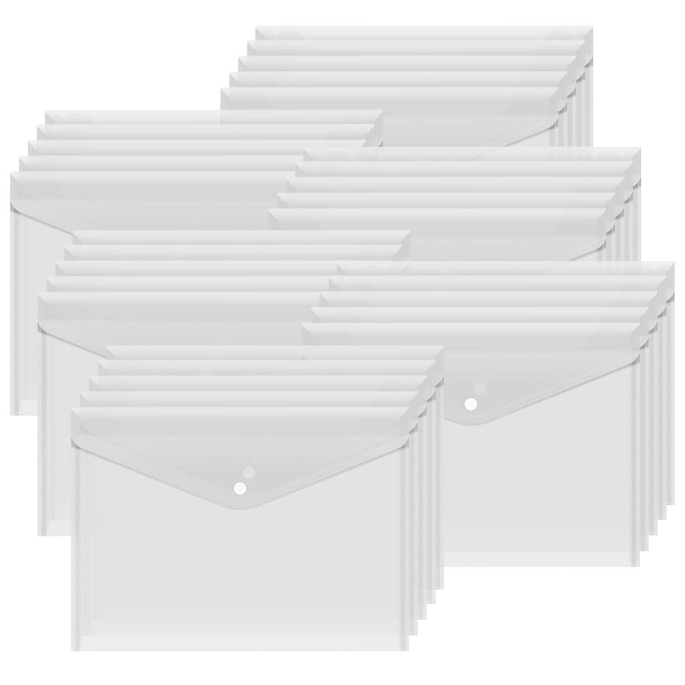 Bimormat 30 Pack A4 Plastic Wallets Folders,Waterproof Plastic Wallets Clear Popper Wallet