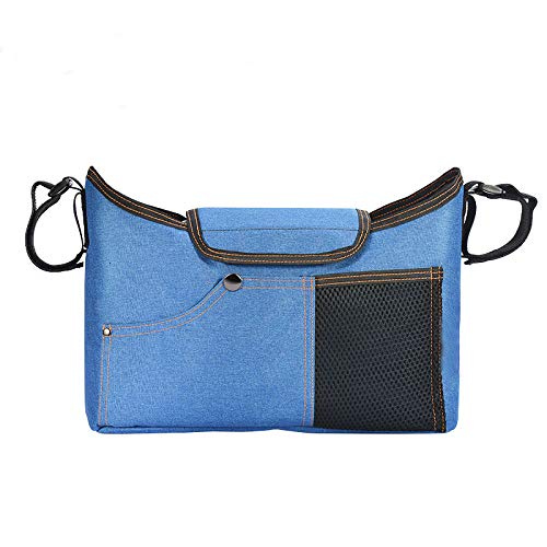 Shiwaki Universal Stroller Organizer with Diaper Storage,Secure Straps,Detachable Bag,Pockets for Phone, Keys,Suitable for Most Strollers - Blue