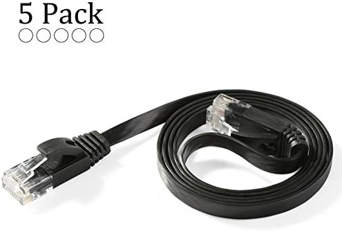 Hexagon Network - Ethernet Cable Cat6 Flat 3ft Black, Network Cable Cat 6 Flat Slim Ethernet Patch Cable, Internet Cable With Snagless RJ45 Connectors - 3 Feet Black (5 Pack)