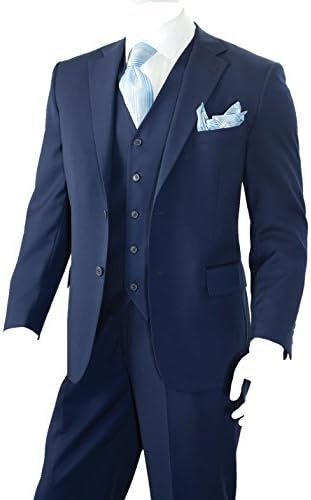 Men's 3 Piece Solid 2 Button Regular Fit Suit (Navy) (48L)
