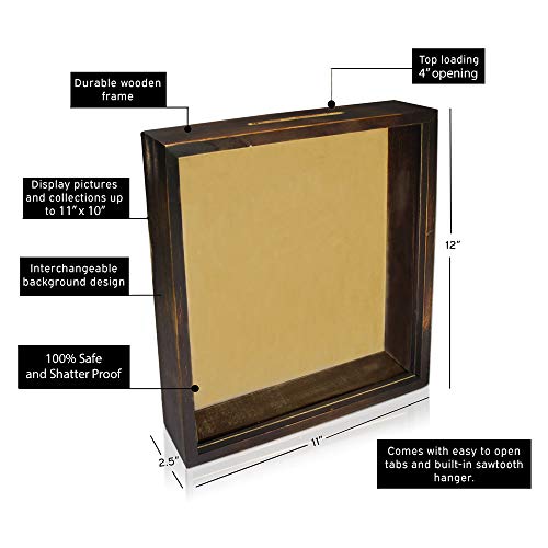 Shadow Box Display Case with slot 11 x 12 x 2.5. This top loading