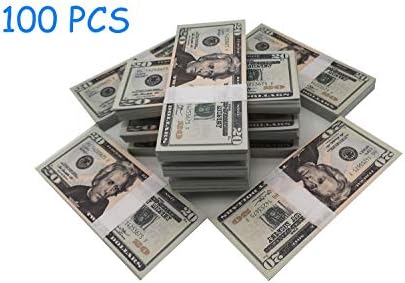 Movie Prop Money $2000 Full Print 2 Sided,100 Pcs $20 Dollar Bills Stack,Play Money Copy Money for Movies,Videos,Fun,Teaching and Birthday Party