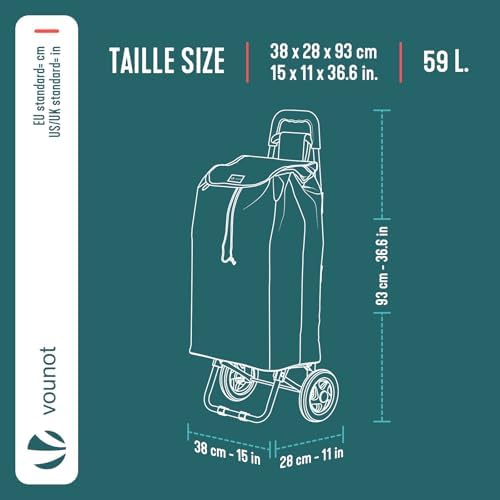 ® Carro de la Compra Plegable 2 Ruedas, Carrito Compra 2 en 1 de 59L con Bolsa Oxford Desmontable Bolsillo Trasero con Cremallera, Carro de Compras Chasis Ligero para Subir Escaleras Negro