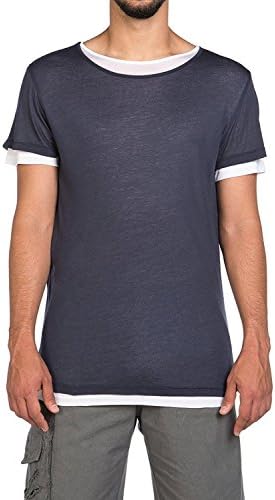 The Project Garments Men's Silk Blend Double Layer Crew Neck Tee Navy Blue and White (Large)