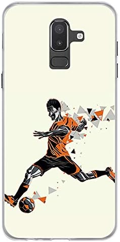 BJJ SHOP Transparent case for [ Samsung Galaxy J8 2018 ], TPU flexible silicone shell, design: Football player kicking, triangular ball