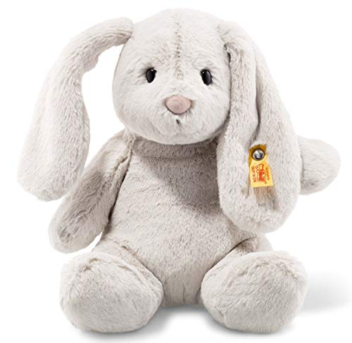 Steiff Hoppie Hase mit Schlappohren 28 cm hellgrau, Plüschtier, Soft Cuddly Friends, flauschiges Stofftier zum Kuscheln und Spielen, Kuscheltier für Mädchen und Jungen, waschmaschinenfest