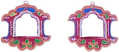 Saptashri Indian Traditional Wooden and Paper Mache Decorative Dipawali Lamps (Multicolour, 8.5x8.5x2-inch) - Set of 2