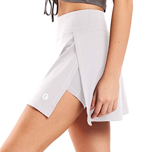 Ogeenier Women's Active Athletic Skort Running Skirt with Pockets Inner Shorts,White,S
