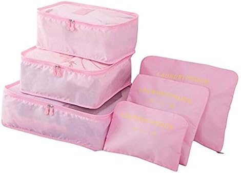 6Pcs Waterproof Packing Pouch Clothes Storage Bag Portable Tote Cube Travel Luggage Organizer Doubtless Bay (pink)