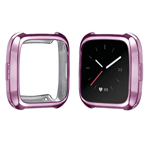 Alonea Fitbit Versa Watch Case, Soft TPU Protection Silicone Full Case Cover For Fitbit Versa To Prevent Scratches, Bumps, Grease and Finger Prints (Purple Câ¤ï¸)