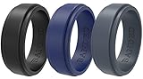 Silicone Wedding Rings 3 Pack Wedding Bands All Sizes for Active Men and Women, Fitness, Engineers, Sports, Weightlifting | Comfortable Fit, Skin Safe Soft Rubber Wedding Rings (Black, Blue, Gray, 10)