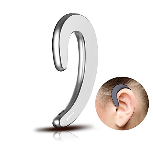 YOERM True Wireless Earbuds, Very Light Small Ear-hook Headphones with Microphone, Blue-tooth Head-phones for Cell Phones, Non in-Ear Bluetooth Earbuds (Silver)