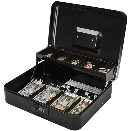 Jssmst Locking Large Metal Cash Box with Money