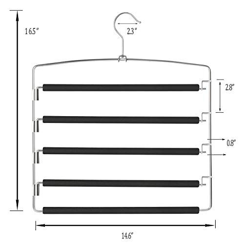 Meetu Pants Hangers 5 Layers Stainless Steel NonSlip Foam Padded Swing